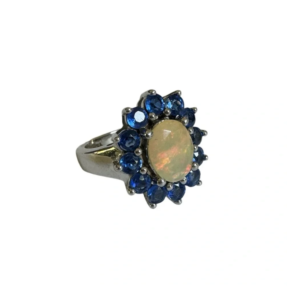 Vintage opal and tanzanite 925 silver ring